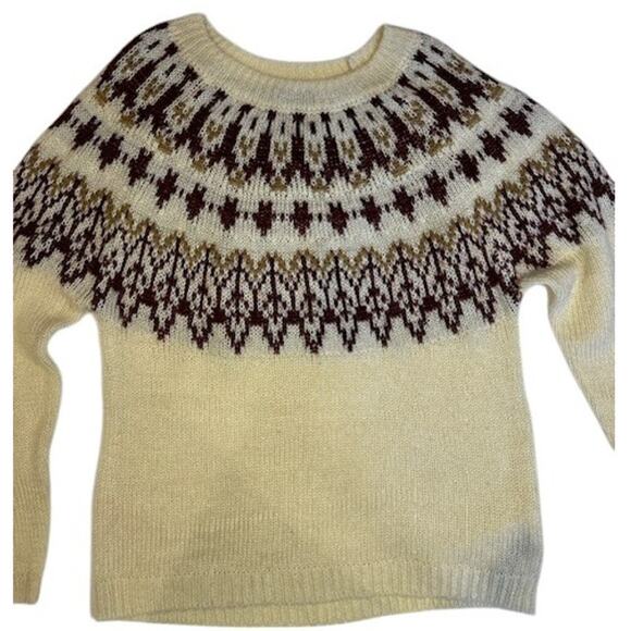 STOIC Cream and Burgandy Fairisle Nordic Oversized Sweater Women's MEDIUM - Picture 3 of 8